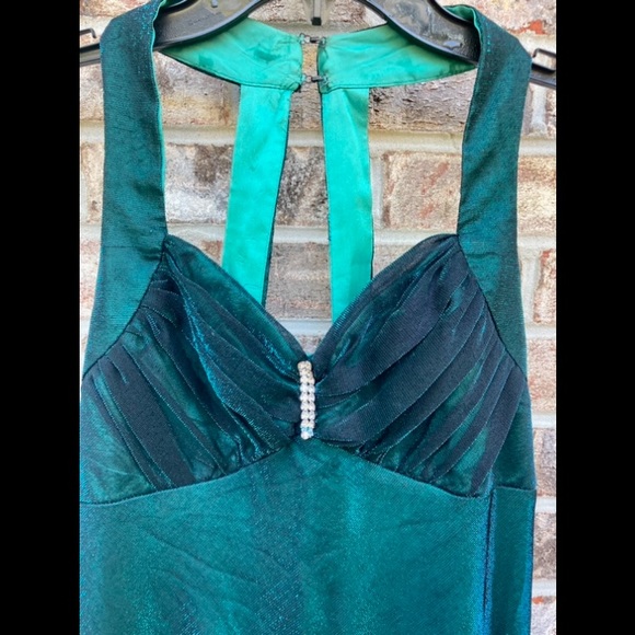 Vintage 90s Emerald Forest Green Shimmer Fairycore Whimsygoth Formal Prom Dress - Picture 6 of 10